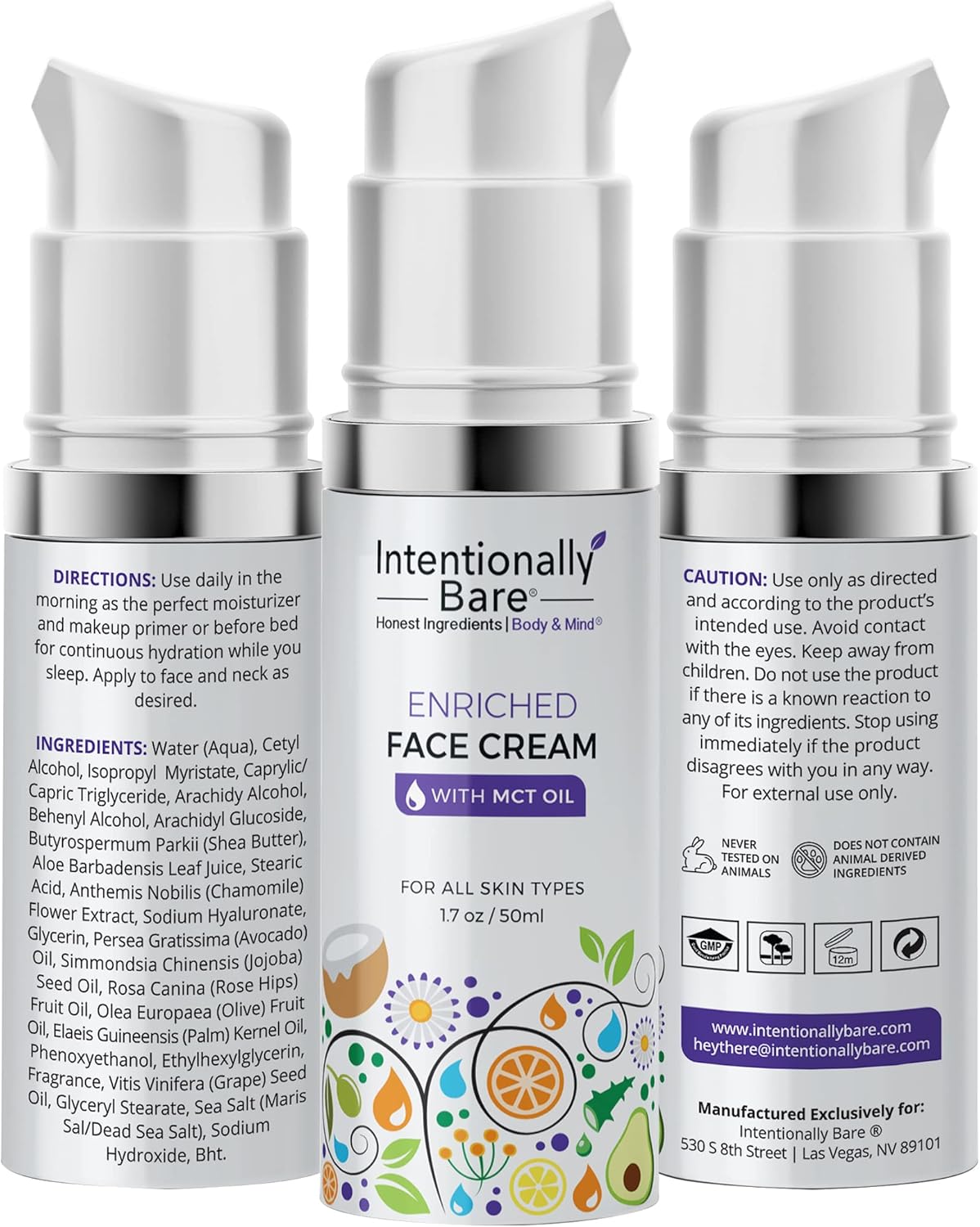 Intentionally Bare Enriched Facial Cream with MCT Oil - Keto for Your Face - Hydrating, Non-Greasy - Anti Aging Collagen Boosting Wrinkle Moisturizer Face Cream - Mature Women, All Skin Types - 1.7oz