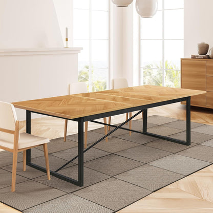 LEVEDE Extendable Dining Table for Large Gatherings, 6-10Seater Wooden Kitchen Table, Modern Metal Legs Dining Room Furniture, Multi-Purpose Desk for Dining, Meeting, Working 150-210 x 90 x 76cm (Oak)