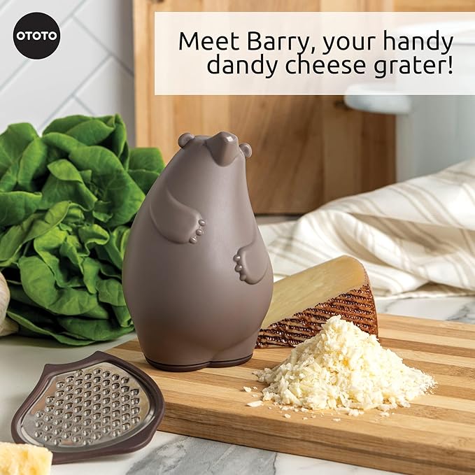 OTOTO Barry The Bear Box Cheese Grater - Compact Stainless Steel, BPA Free, Dishwasher Safe, Vegetable Shredder, Fun Kitchen Gadget, Cute Gifts