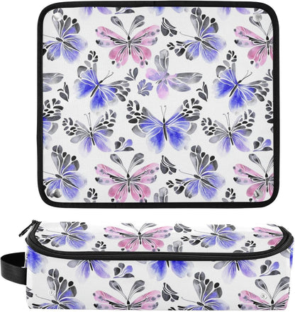 Borsa da viaggio per strumenti per capelli con tappetino resistente al calore, organizer per strumenti per capelli, accessori per la cura dei capelli, farfalle misteriose viola, elementi essenziali da