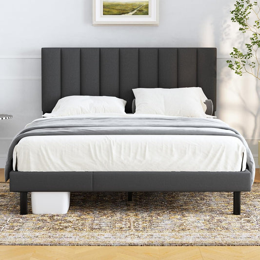 Bed Frames, Lukace Queen Bed Frames with Upholstered Headboard, Without Box Spring Needed, Easily Assembly Bed Frames with Sturdily Wood, Withoutn-Slip Without Noise(Queen，Gray)