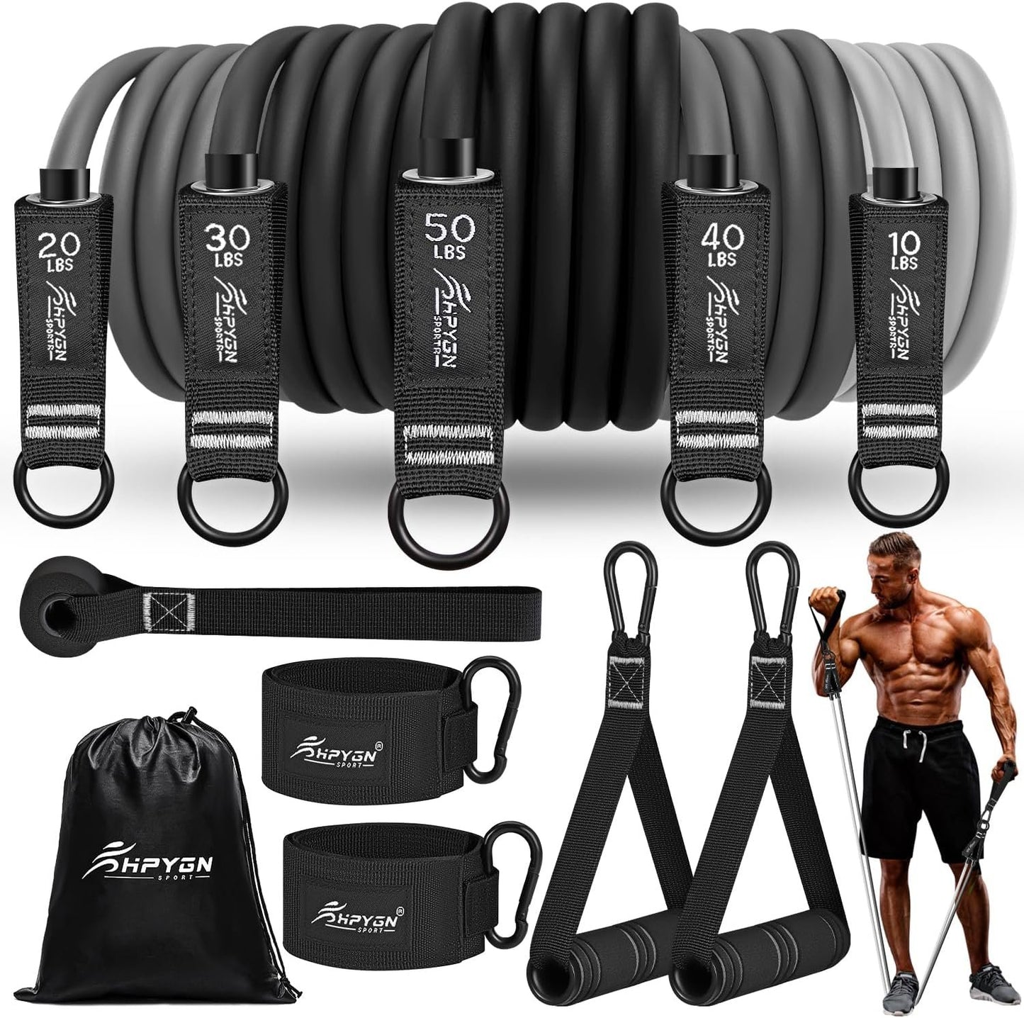 Resistance Bands, Exercise Bands with Handles, Door Anchor, Legs Ankle Straps, Fitness Bands Resistance Set for Home Workout, Muscle Training, Yoga, Physical Therapy, Home Gym Equipment