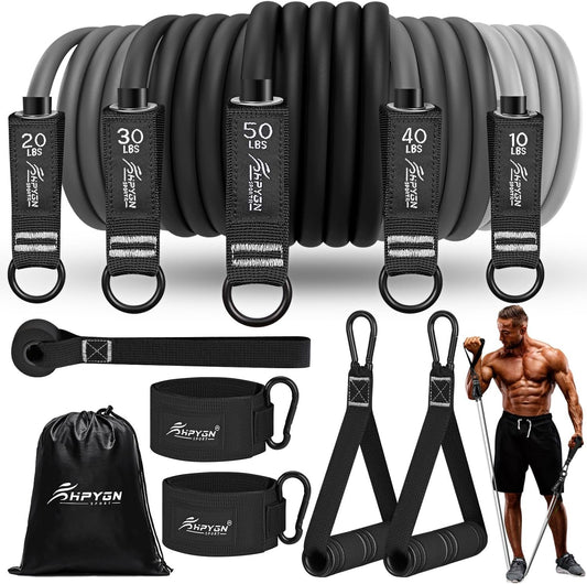 Resistance Bands, Exercise Bands with Handles, Door Anchor, Legs Ankle Straps, Fitness Bands Resistance Set for Home Workout, Muscle Training, Yoga, Physical Therapy, Home Gym Equipment