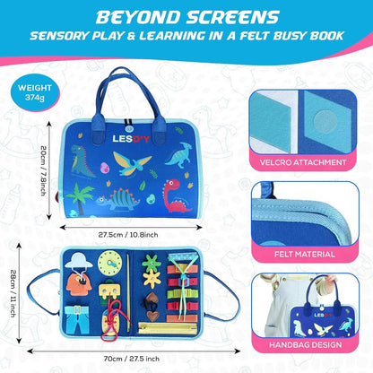 LESD'Y Toddler Busy Board,Montessori Toys for 1 2 3 4 Year Old Boys Girls Toys,Gifts,Travel Toys for Airplane Car train,Books Educational,toy 3 years old,learning toy,Busy Board for Toddlers(Dinosaur)