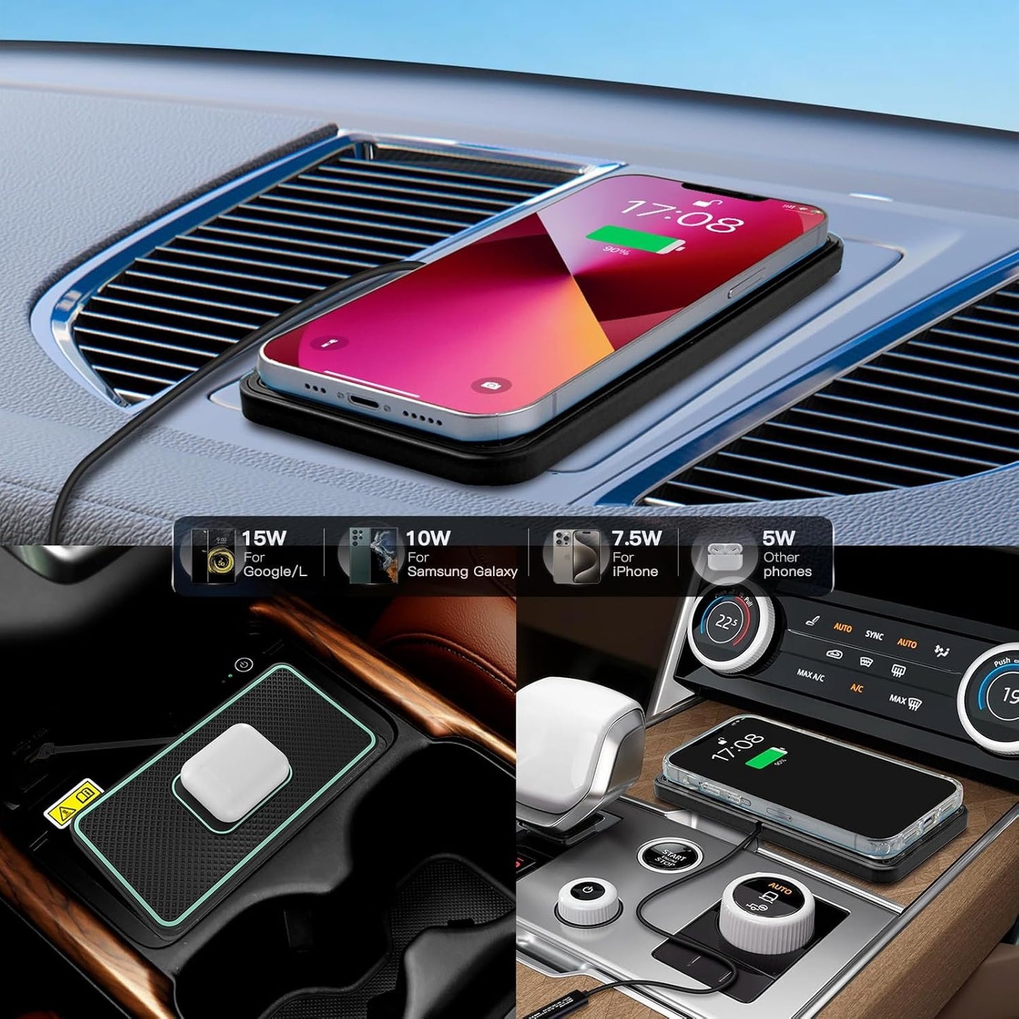 Wireless Charger Car Charging pad,SANMIDO Fast Wireless Phone Charger Cell Phone Non Slip Cordless Charging mat Compatible with iPhone 11/12/12/14/15 Galaxy S21/S22/S23/24 NOTE10 (C1P)