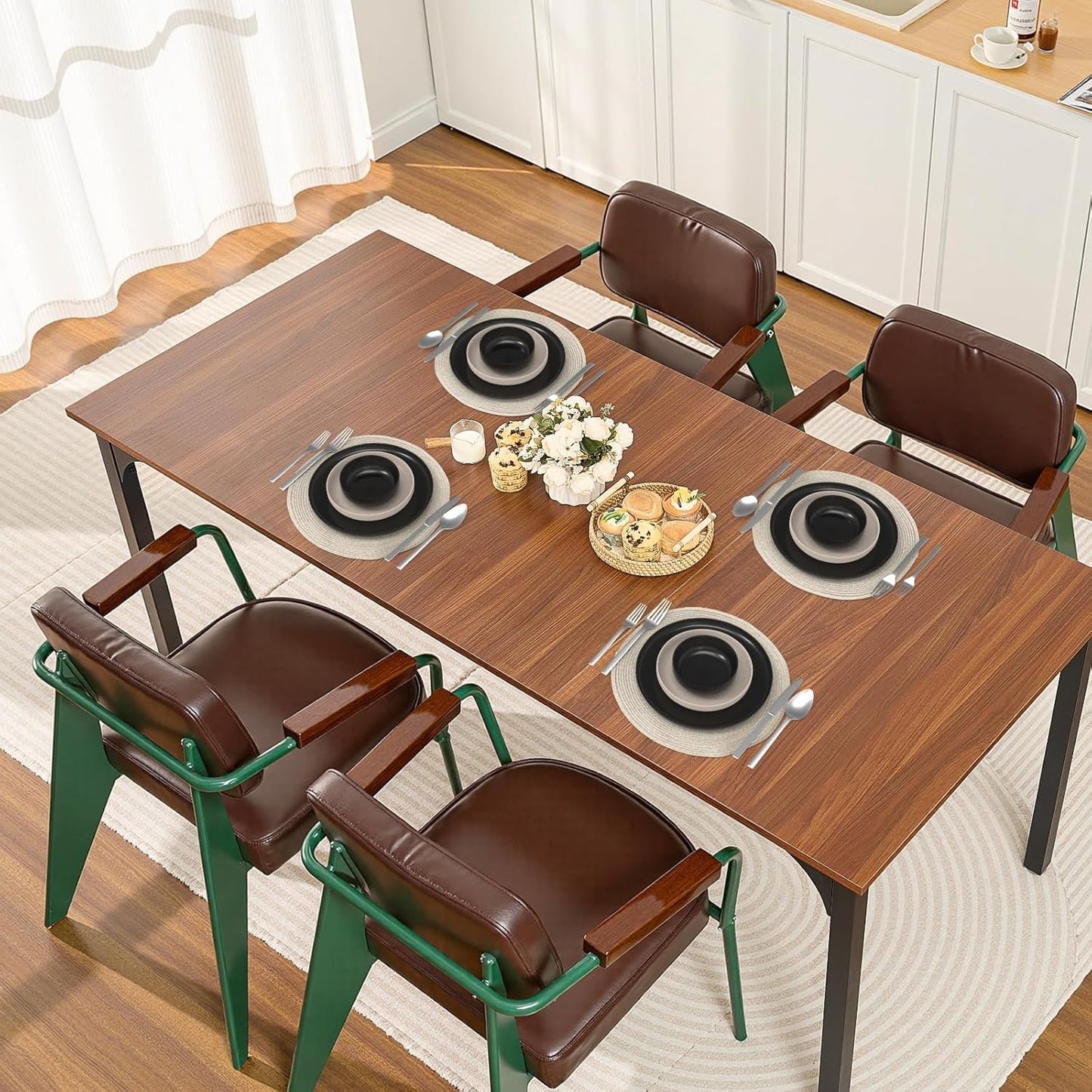 VEVOR Rectangle Dining Table, 71 inch Length Large Wood Tables for 6-8 Person, Farmhouse Dinner Furniture, Rustic Conference Desk with Iron Legs, for Home Kitchen Living Room, Brown(Only Table)