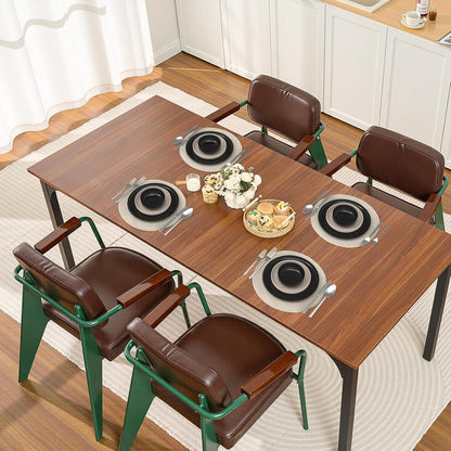VEVOR Rectangle Dining Table, 71 inch Length Large Wood Tables for 6-8 Person, Farmhouse Dinner Furniture, Rustic Conference Desk with Iron Legs, for Home Kitchen Living Room, Brown(Only Table)