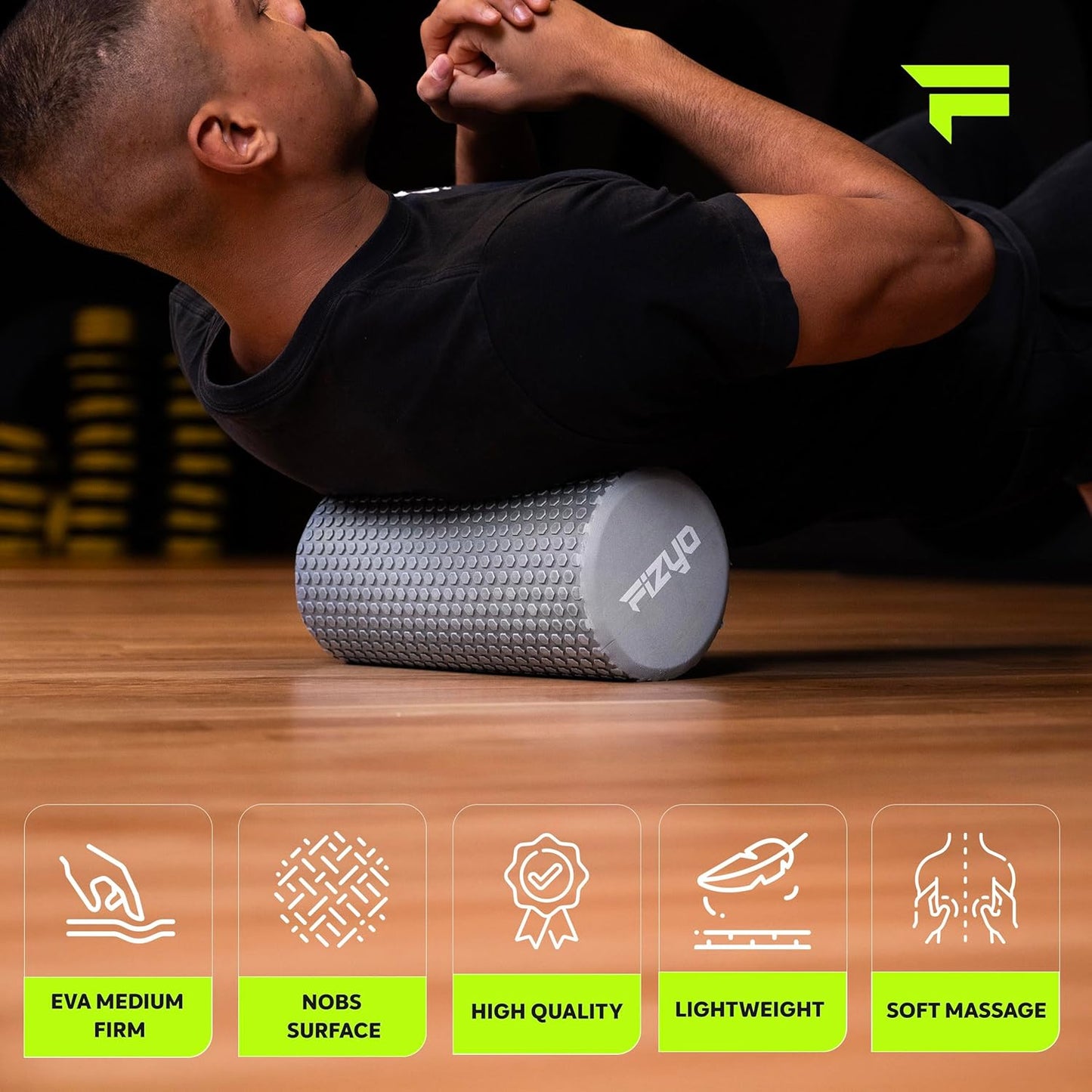 Fizyo Fascia Roller - Pilates Roller for Fascial Massage, Yoga Roller for Spine, EVA Roller for Fitness, Yoga and Rehabilitation, Grey, 45 x 15 cm