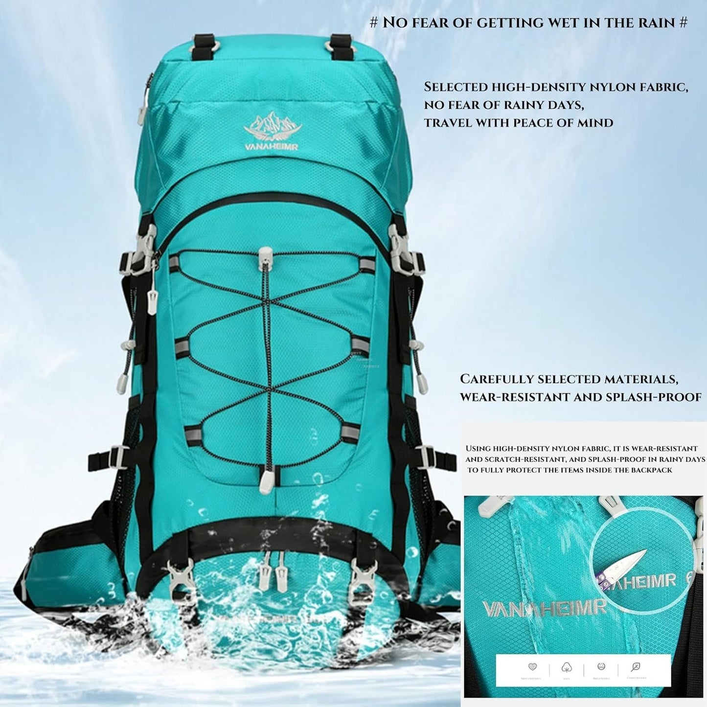 XCJump 60L Hiking Backpack Water Resistant Outdoor Sports Travel Daypack Bag Lightweight Bag With Rain CoverFor Women Men Mountaineering Camping Tourism