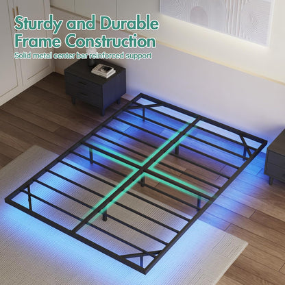 Ufurniture Floating Bed Frame Queen Size with LED Light, Metal Platform Queen Bed, No Box Spring Needed, Easy to Assemble