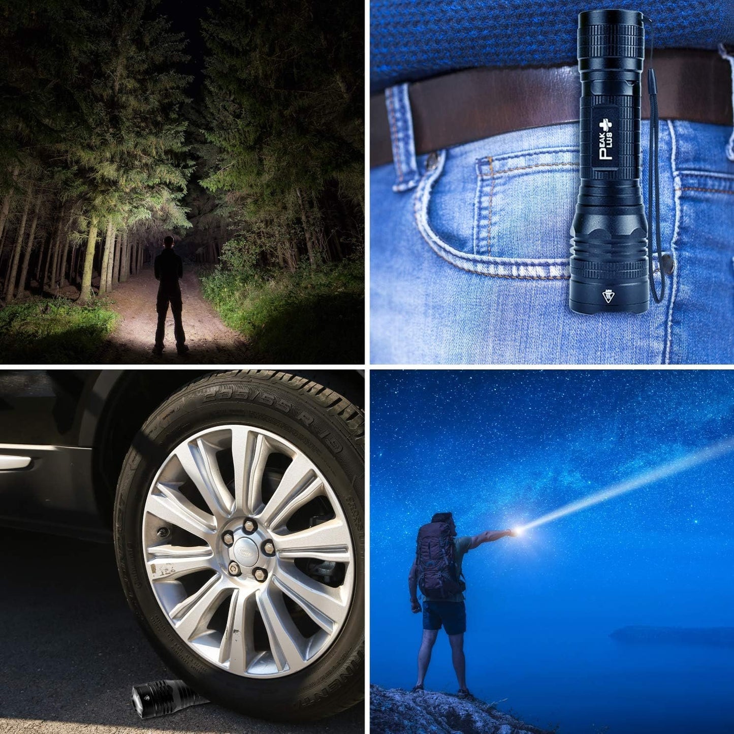 PeakPlus LED Tactical Flashlight PTAC1000 [2 Pack] Single Mode, High Lumen, Zoomable, Water Resistant, Flash Light - Camping, Outdoor, Emergency, Everyday Flashlights with Clip