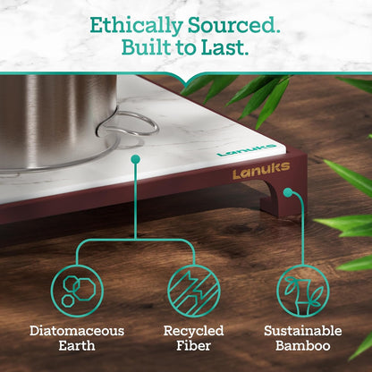 Lanuks Stone Drying Mat for Kitchen Counter |Drying Matt Kitchen Counter with Bamboo Dish Drying Rack |Diatomaceous Earth Dish Drying Mat (Cherry Stand)
