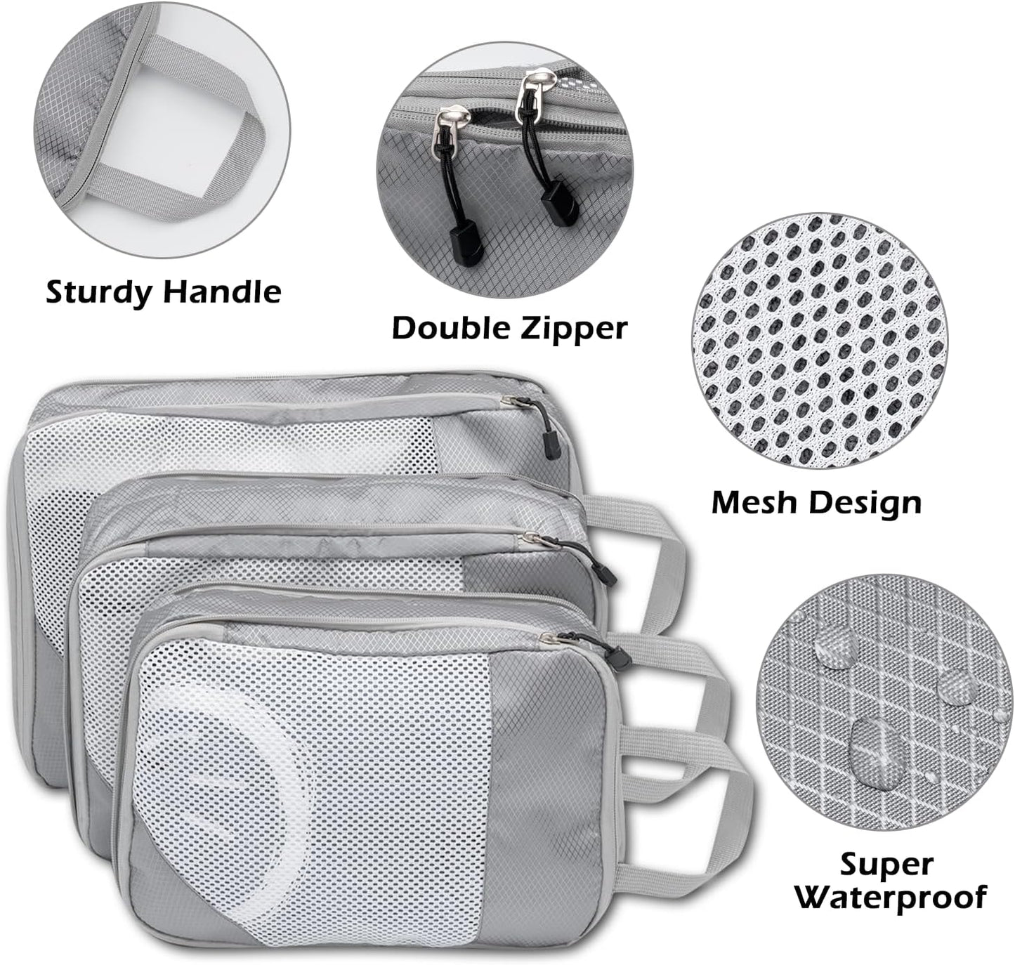 Suitcase Organizer Compression Packing Expandable Travel Suitcase Organizers, Grey 3 Pieces