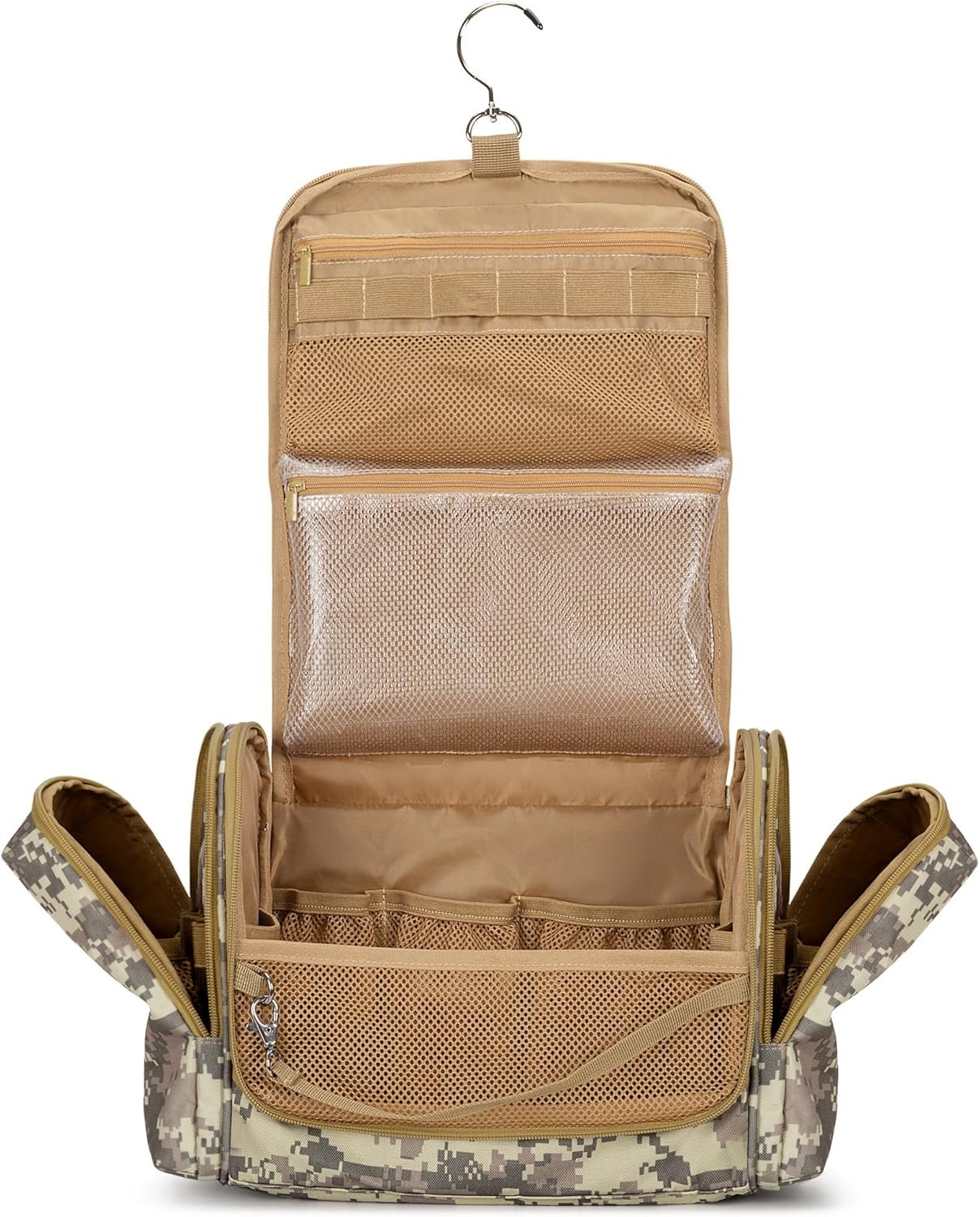 Prokva Tactical Toiletry Travel Bag for Men, Hanging Dopp Kit Hygiene Bag Shower Organizer with Hook for Toiletries and Shaving Care (Empty Bag), Desert Yellow