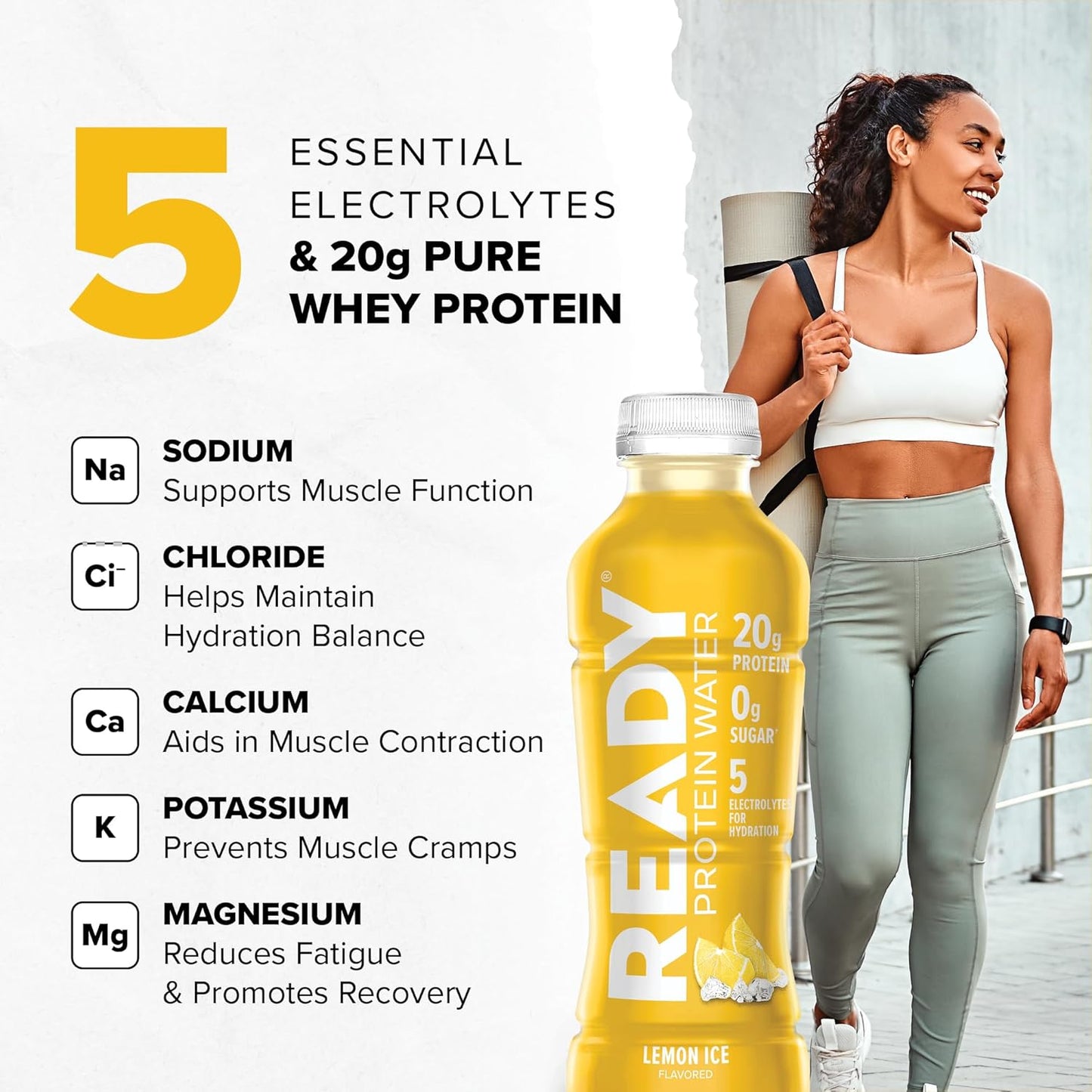 Ready® Protein Water – 20g Whey Protein Isolate, Zero Sugar, Low-Calorie Sports Drink for Hydration & Recovery – Electrolytes, Essential Amino Acids – Lemon Ice, 16.9 fl oz Bottles (12-Pack)