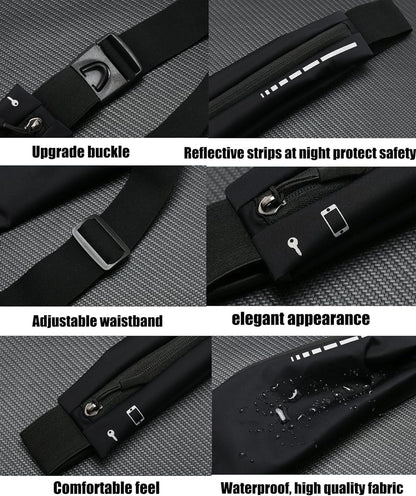 Slim Running Belt Fanny Pack, Adjustable Reflective Phone Holder Runners Waist Pouch Belt for Workout, Money Belt Running Gift Gear Accessories (Black)