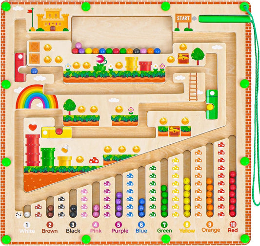 Magnetic Color and Number Maze, Wooden Toddler Puzzle Board Montessori Toys for 2 3 4 5 Year Old, Kids Sensory STEM Learning Toys, Magnet Matching Counting Toys Gifts for Ages 2-4 Boys Girls