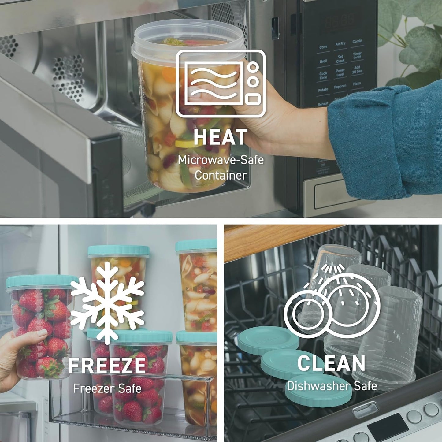 Bentgo Prep - 20 Piece 32 oz Leak-Proof Deli Containers with Lids, Food Storage for Meal Prep, Airtight, Twist-Top, Reusable, BPA-Free, Stackable, Microwave, Freezer, & Dishwasher Safe (Aqua Splash)