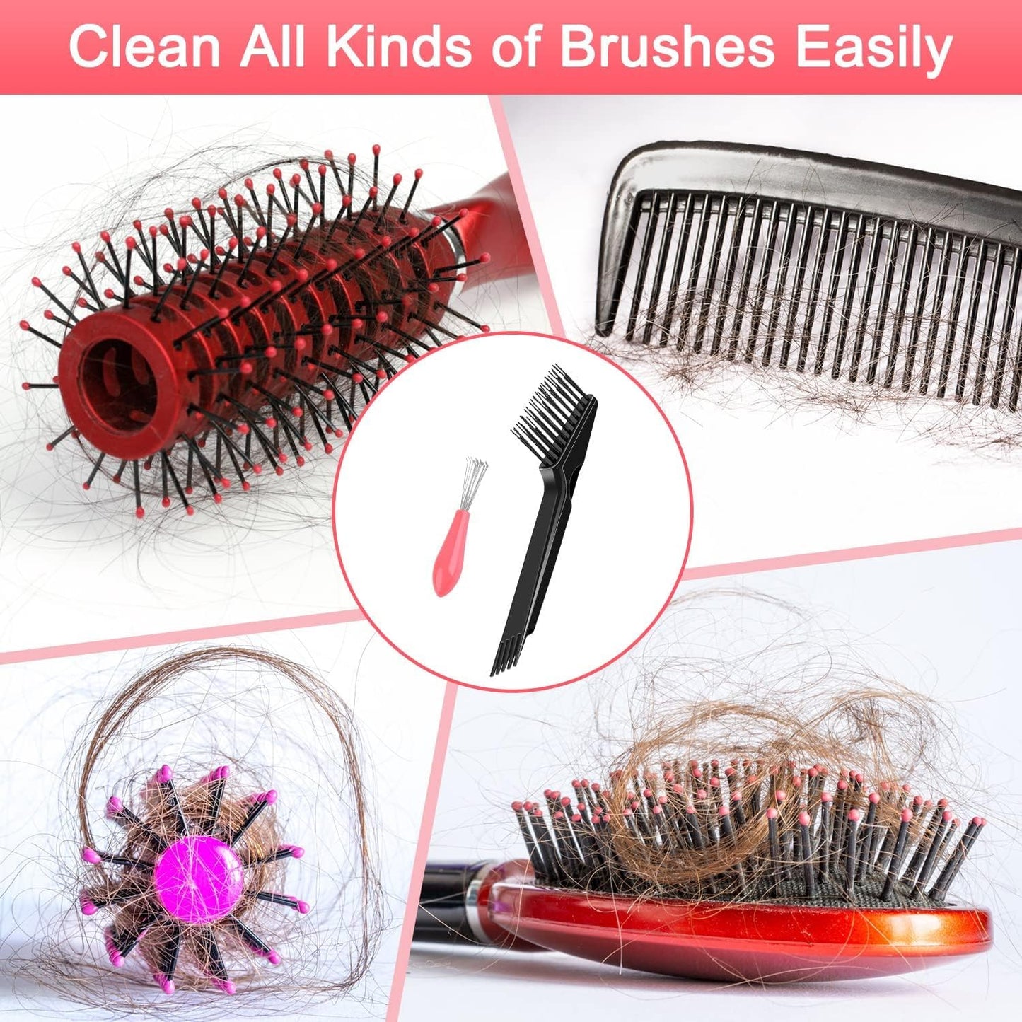 2 Combs Cleaning Tools, Clean Comb Brush Cleaning Comb, Hair Rake Tool Comb Cleaning Brush Hair Dust Removal Brush