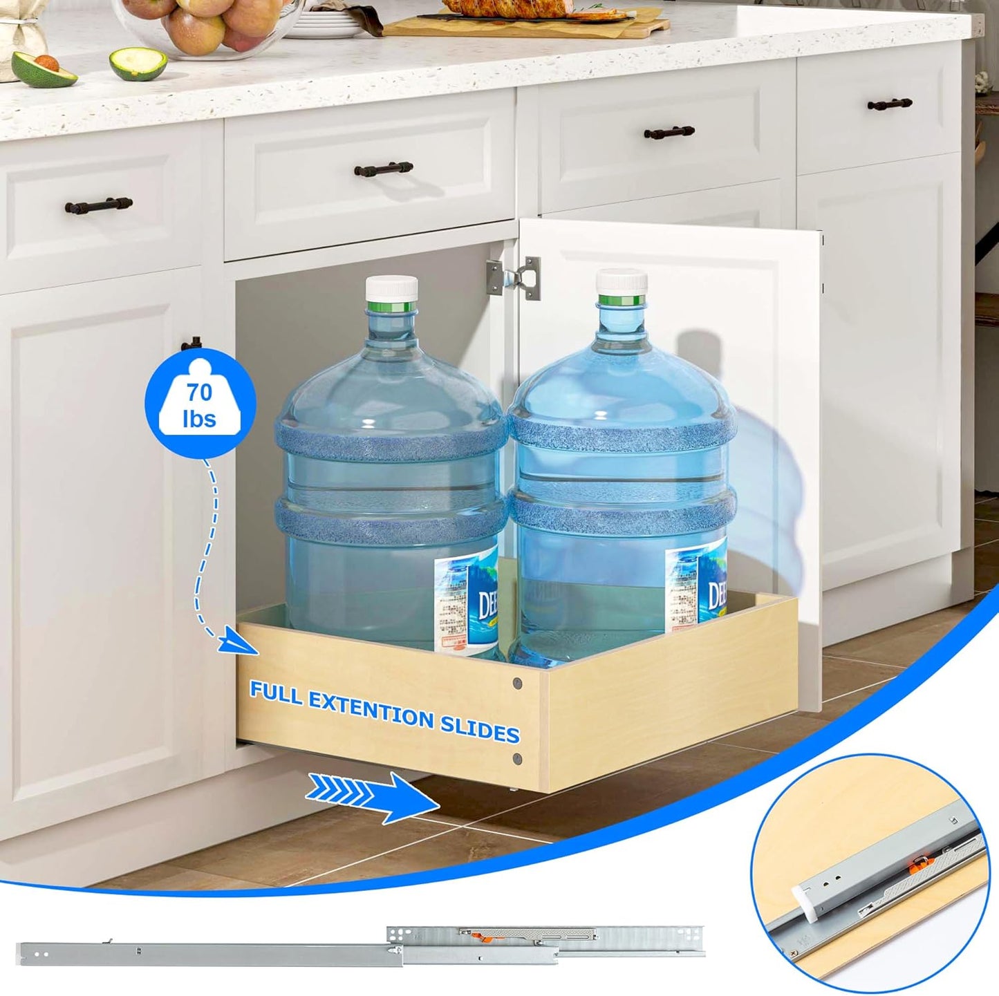 WelFurGeer Soft Close Pull Out Drawer for Cabinet, 26" W x 22" D Pull Out Cabinet Organizer, Cabinet Roll Out Drawers, Heavy-Duty Pull-Out Cabinets Drawer for Home & Kitchen Organization