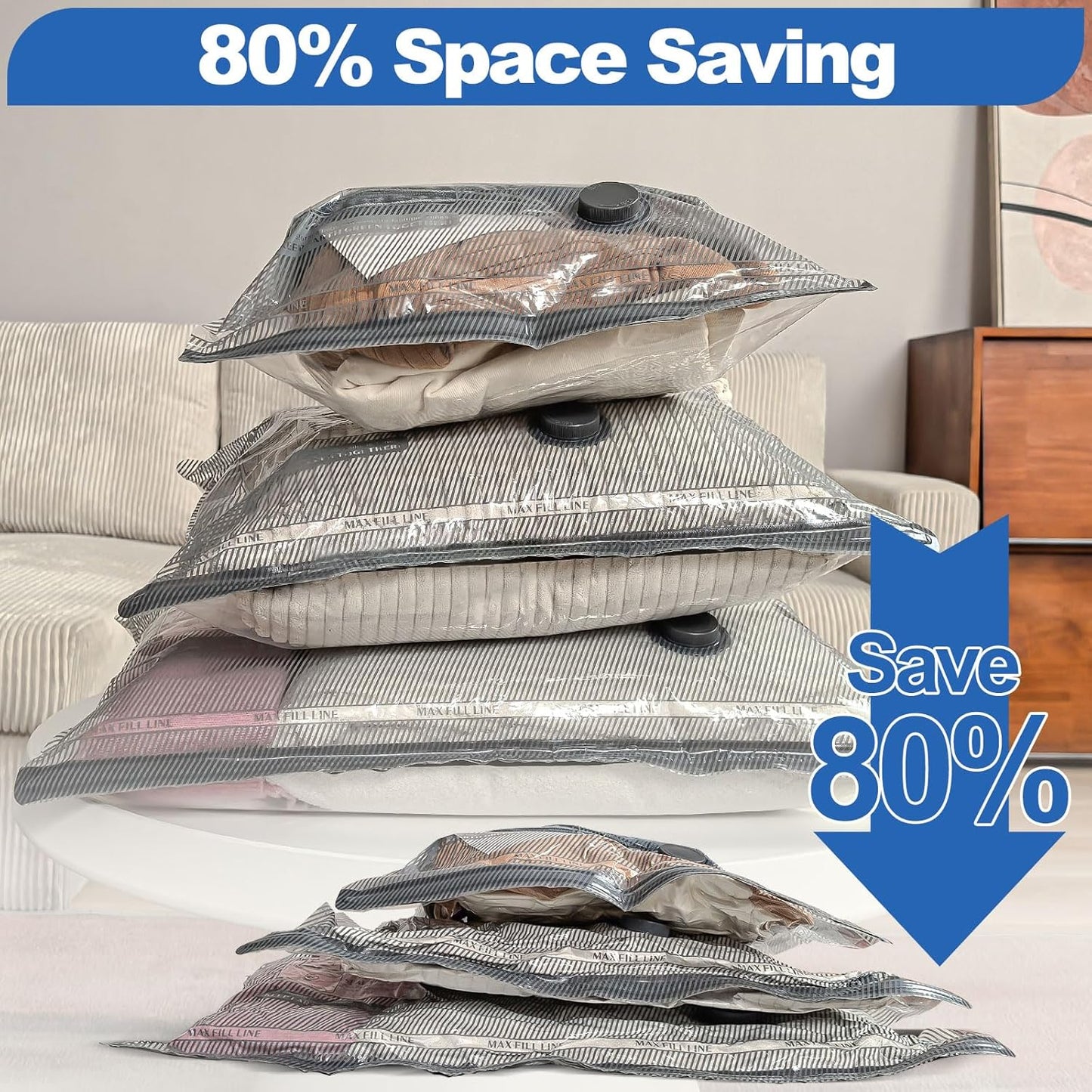 Vacbird Vacuum Bags Clothes with USB Electric Pump, 9 Pieces of Vacuum Bags (3 x 40 x 40 cm / 3 x 40 x 50 cm / 3 x 40 x 60 cm) Vacuum Bags Travel Clothes, Reusable, Space-Saving