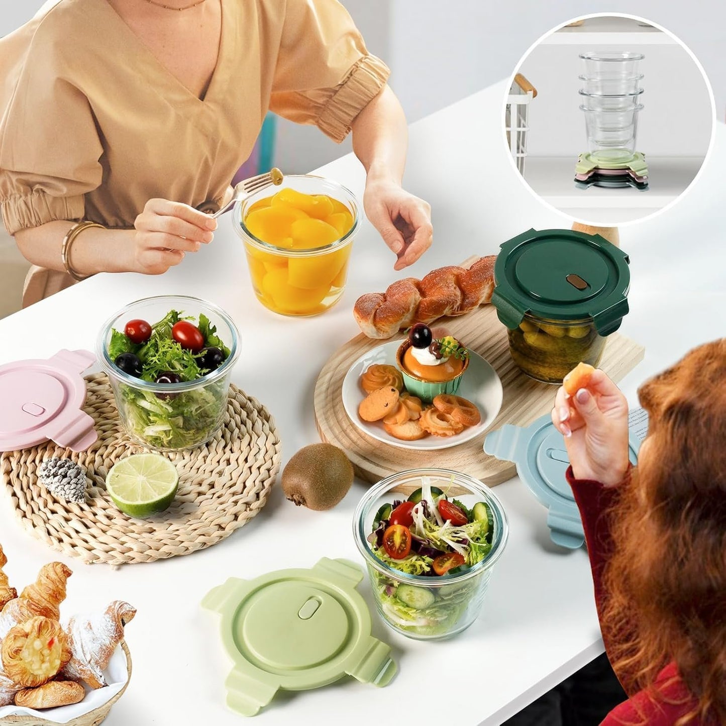 Glass Meal Prep Containers with Lids - Airtight Borosilicate Glass Food Storage Containers for Soup & Leftovers, BPA-Free, Heat-Resistant, Microwave & Dishwasher Safe (23 oz, 4 Pack)