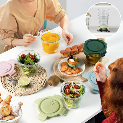 Glass Meal Prep Containers with Lids - Airtight Borosilicate Glass Food Storage Containers for Soup & Leftovers, BPA-Free, Heat-Resistant, Microwave & Dishwasher Safe (23 oz, 4 Pack)