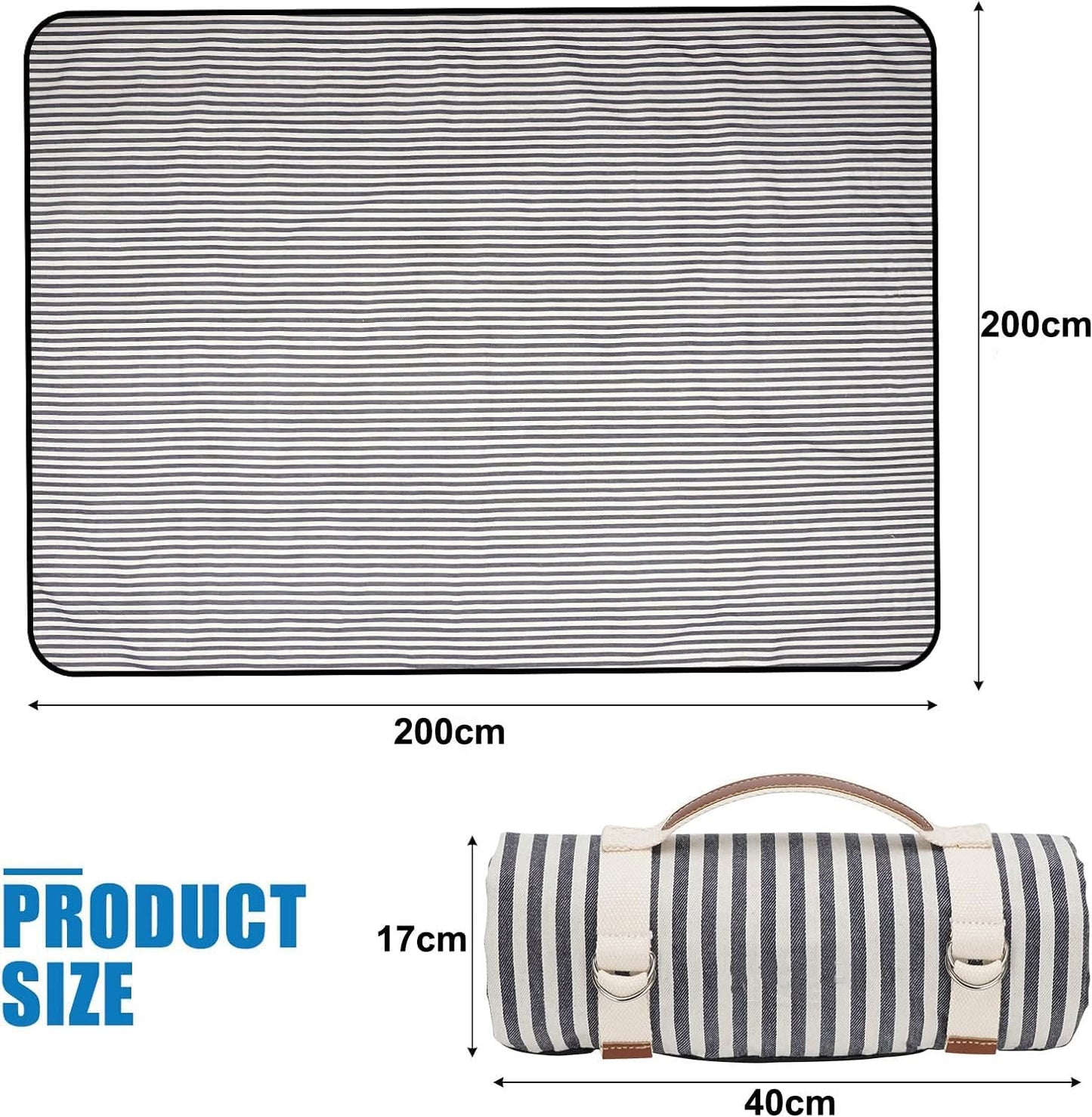 TARODEA Waterproof Picnic Blanket Portable with Carry Strap for Beach Mat or Family Outdoor Camping Party (Nave Blue, 200 X 200 cm)