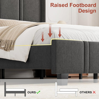 ROLETALENT Queen Bed Frames with 50.8" Tall Upholstered Headboard Wooden Platform Double Bed Frame Queen Size No Box Spring Needed Noise Free Easy Assembly