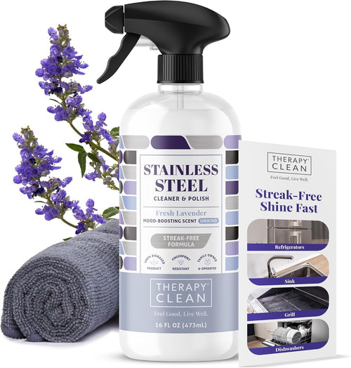 Therapy Stainless Steel Cleaner and Polish 100% USDA BioBased, Fingerprint and Residue Remover, Lavender Essential Oil Scent, Sink Cleaner, Grill Cleaner Spray