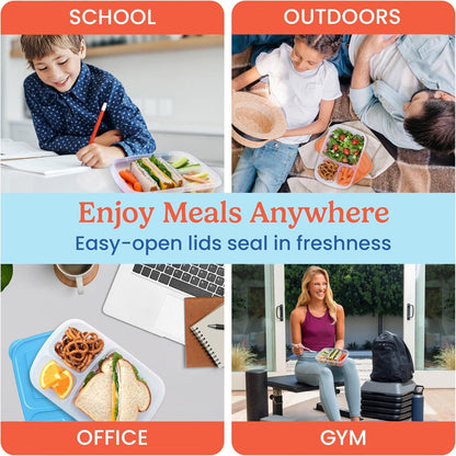 EasyLunchboxesÂ® - Original Stackable Lunch Boxes - Reusable 3-Compartment Food Containers for Kids and Adults - Bento Lunch Box for Meal Prep, School, & Work - BPA Free, Set of 10 (Classic)