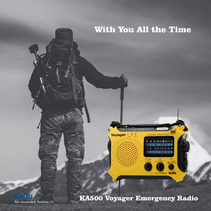 Kaito KA500 5-Way Powered Solar Power,Dynamo Crank, Wind Up Emergency AM/FM/SW/NOAA Weather Alert Radio with Flashlight,Reading Lamp and Cellphone Charger, Yellow