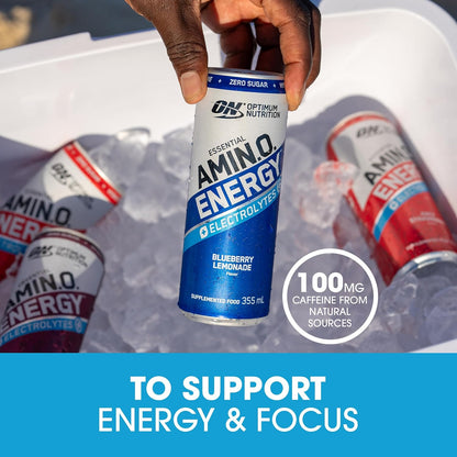 OPTIMUM NUTRITION Amino Energy + Electrolytes Sparkling Hydration Drink, Watermelon Flavour, 355ml, 12 Pack