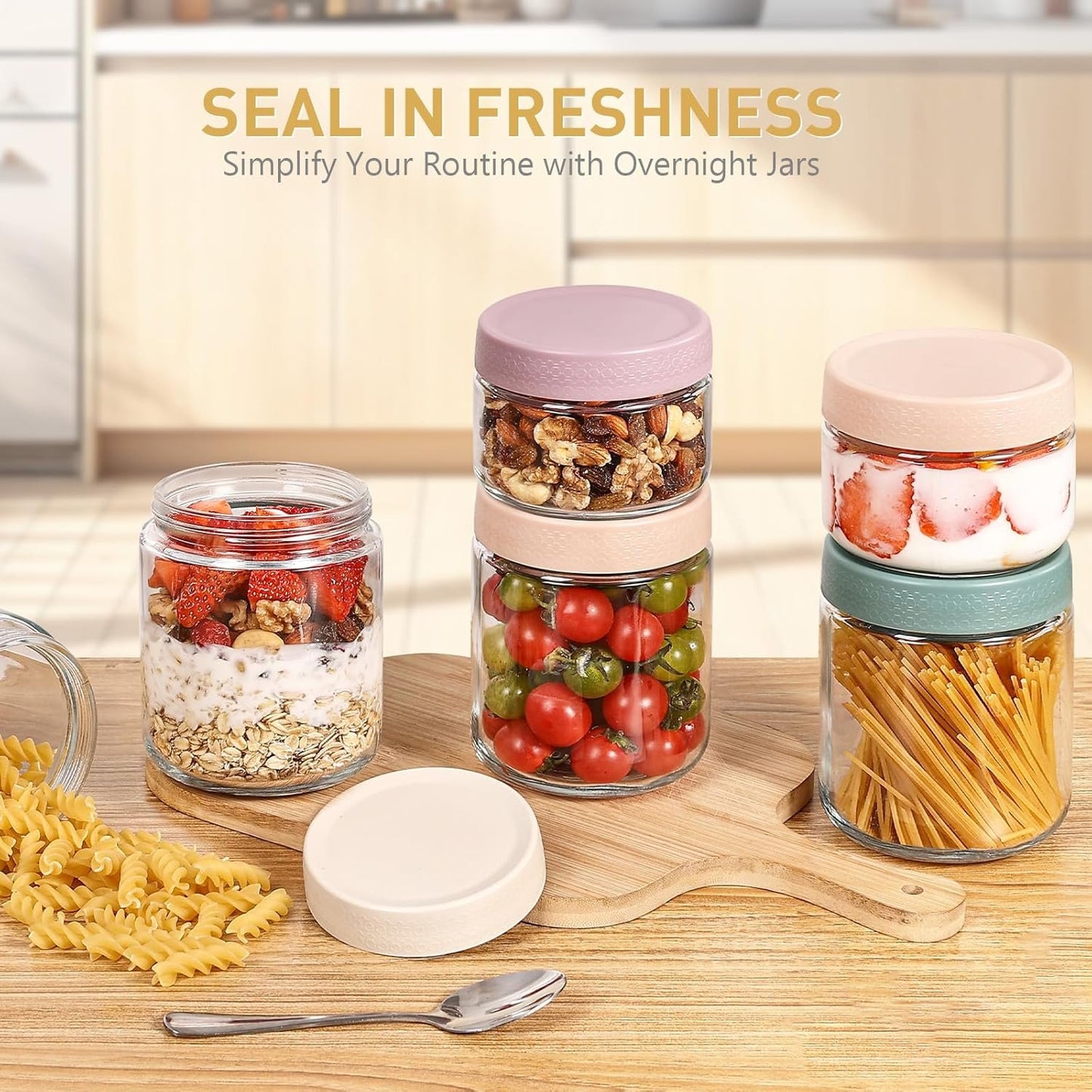 Feshory 6 Pack (550 ML/19 Oz) Overnight Oats Container Jar with Lid - Glass Food Storage Containers - Meal Prep Container for Salad, Spice, Snacks, Dressing Sauce