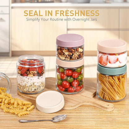 Feshory 6 Pack (550 ML/19 Oz) Overnight Oats Container Jar with Lid - Glass Food Storage Containers - Meal Prep Container for Salad, Spice, Snacks, Dressing Sauce