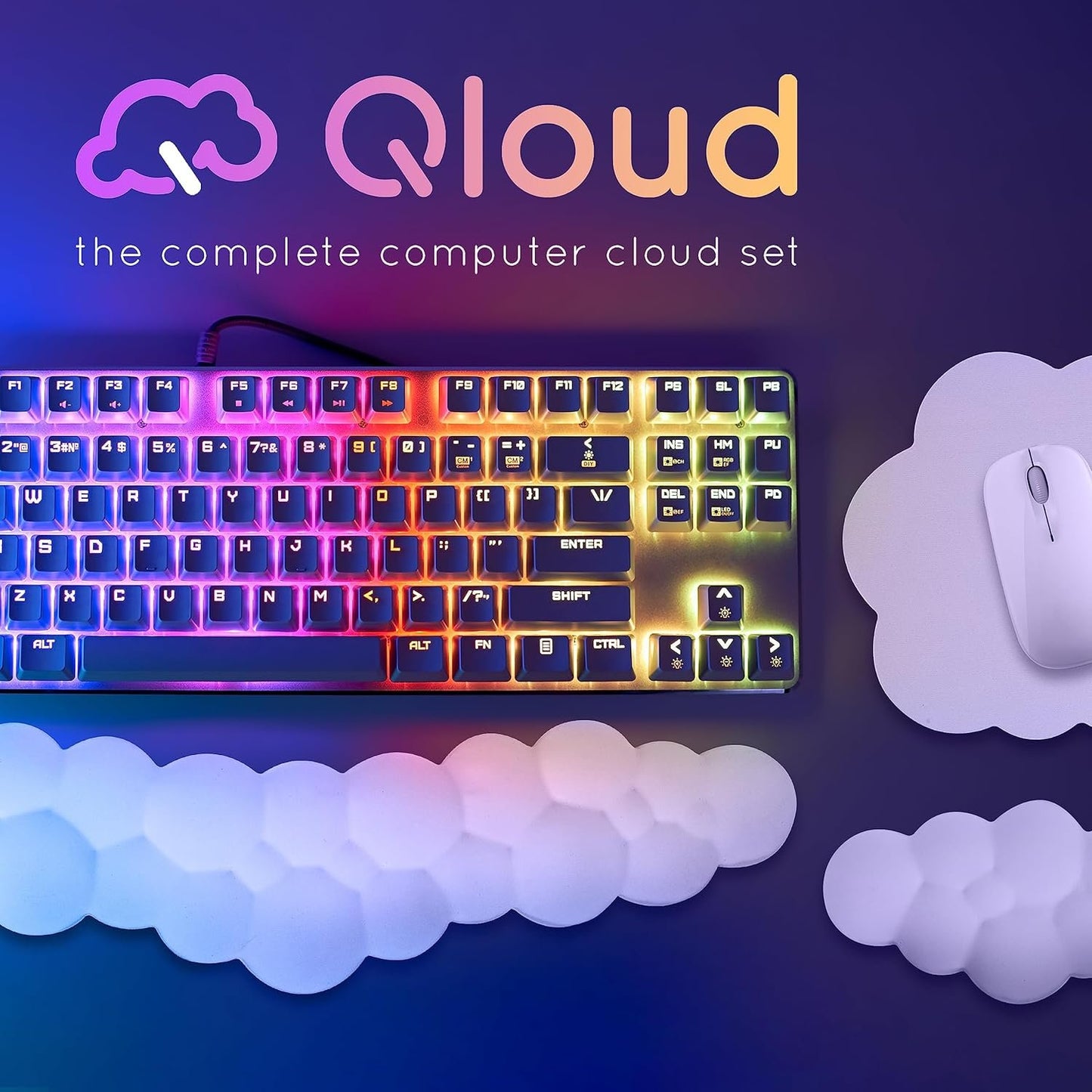 Qloud Cloud Wrist Rest for Keyboard - Palm Rest Pad for Computer Gaming - Rainbow Desk Arm Support