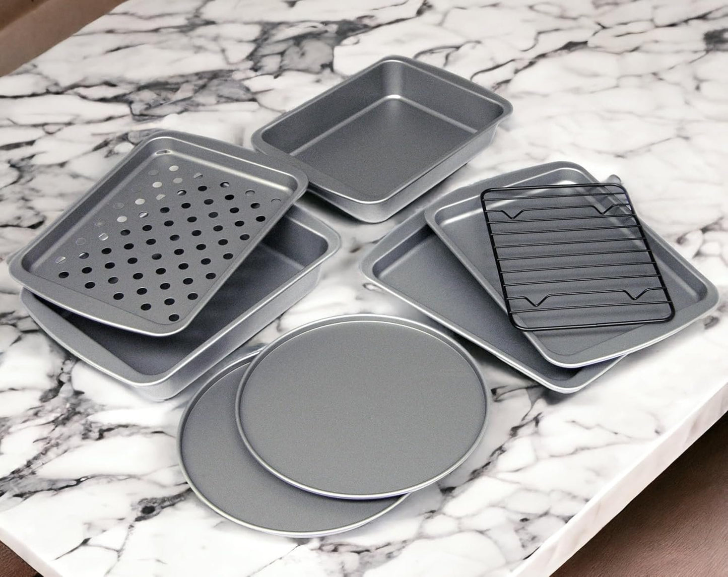 G & S Metal Products Company Ovenstuff Toaster Oven 8-Piece Bakeware Set, Gray