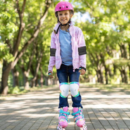 AuSletie 7 in 1 Kids Protective Gear Set for 3-8 Years, Kids Girls Knee Pads and Elbow Pads with Wrist Guards and Portable Mesh Bag for Skateboard, Roller Skating,Bicycle, Scooter, Cycling