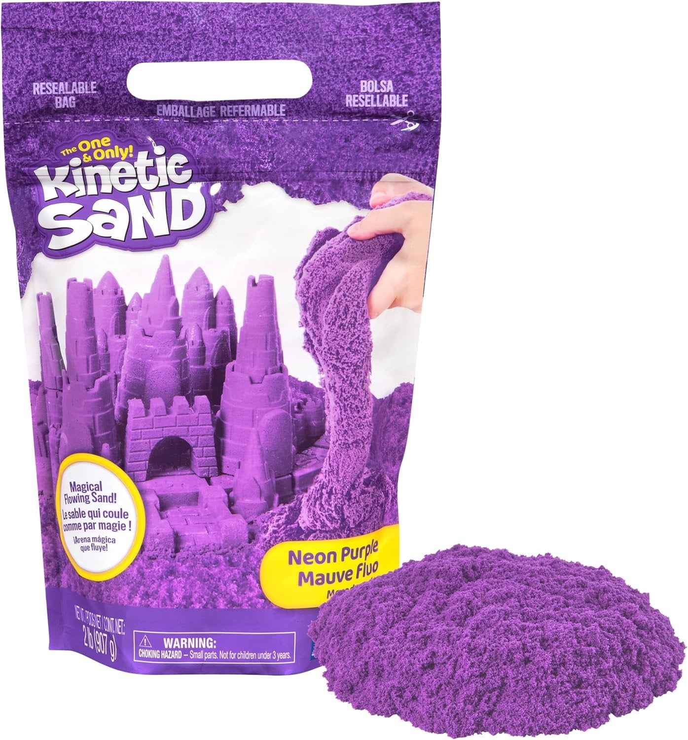Kinetic Sand, 2lbs Purple Play Sand, Moldable Sensory Toys for Kids, Resealable Bag (Packaging May Vary), for Ages 3 and up