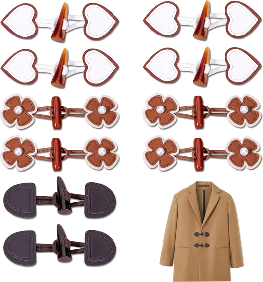 10 Pairs Leather Toggle Buttons, PU Leather Horn Buttons Coat Buttons, Sewing Buttons Replacement Buttons Clothing Buttons Sew-on Toggles Closures Sewing Accessories for Coat Jacket