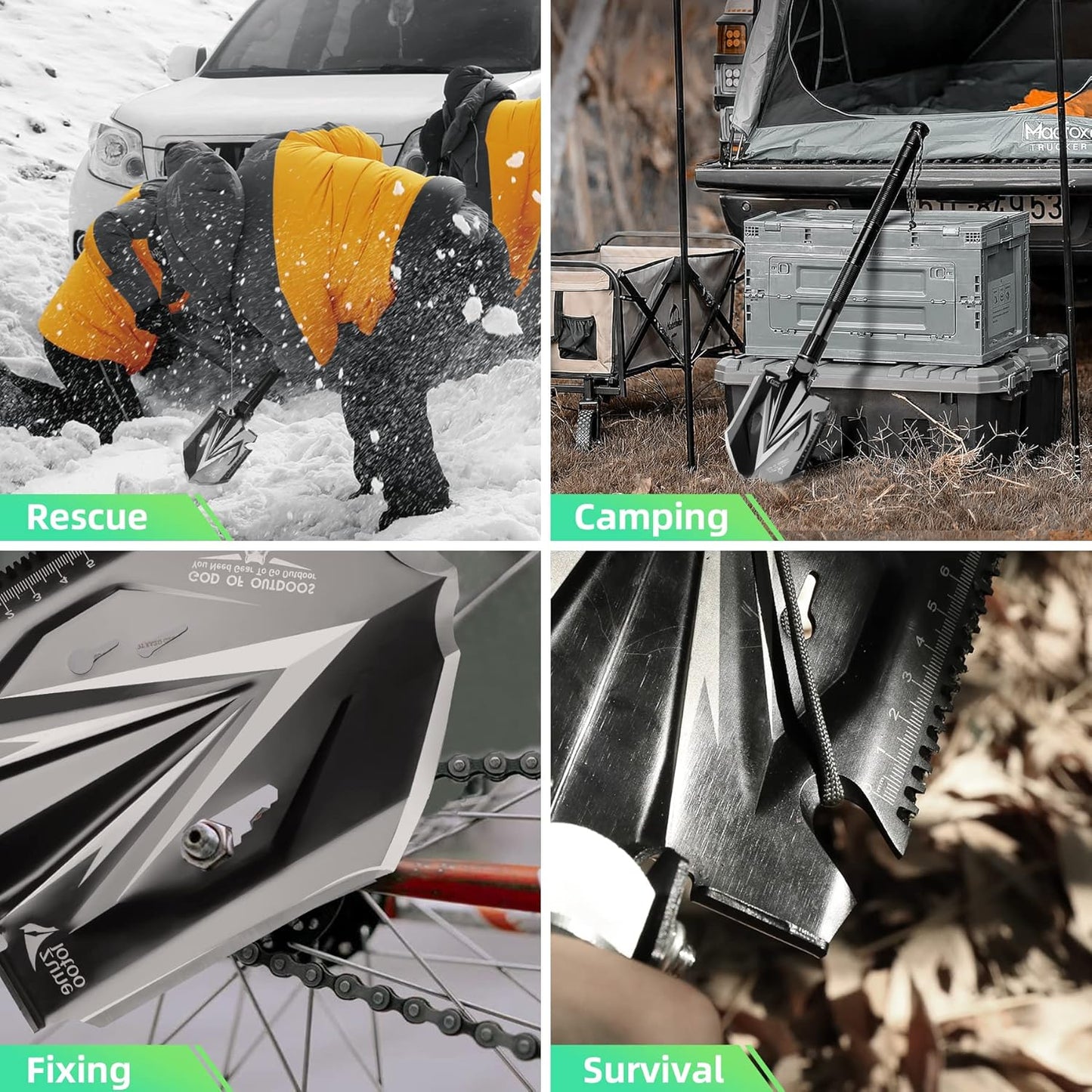 Zune Lotoo Tactical Shovel Survival Tool, 18 in 1 Small Camping Folding Multitool Compact Entrenching Tool Heavy Duty for Hiking Backpack Emergency Spade Lightweight Car Truck Gift Survivalist,Black