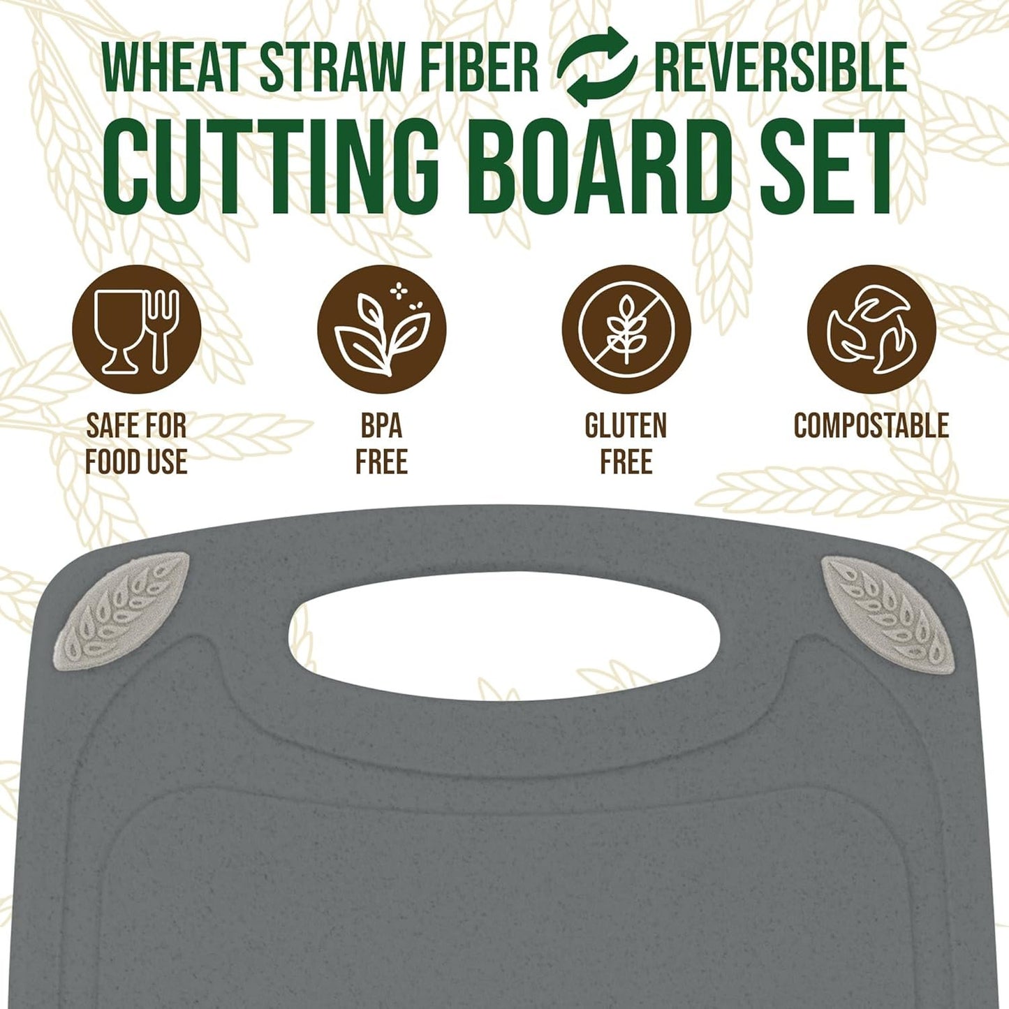 AXIOM CREATIONS 2-Piece Reversible Cutting Board Set Made from Natural Food Grade Wheat Straw Material - Eco-Conscious Alternative to Plastic - Gluten Free & BPA Free Chopping Boards for Kitchen