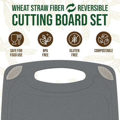 AXIOM CREATIONS 2-Piece Reversible Cutting Board Set Made from Natural Food Grade Wheat Straw Material - Eco-Conscious Alternative to Plastic - Gluten Free & BPA Free Chopping Boards for Kitchen
