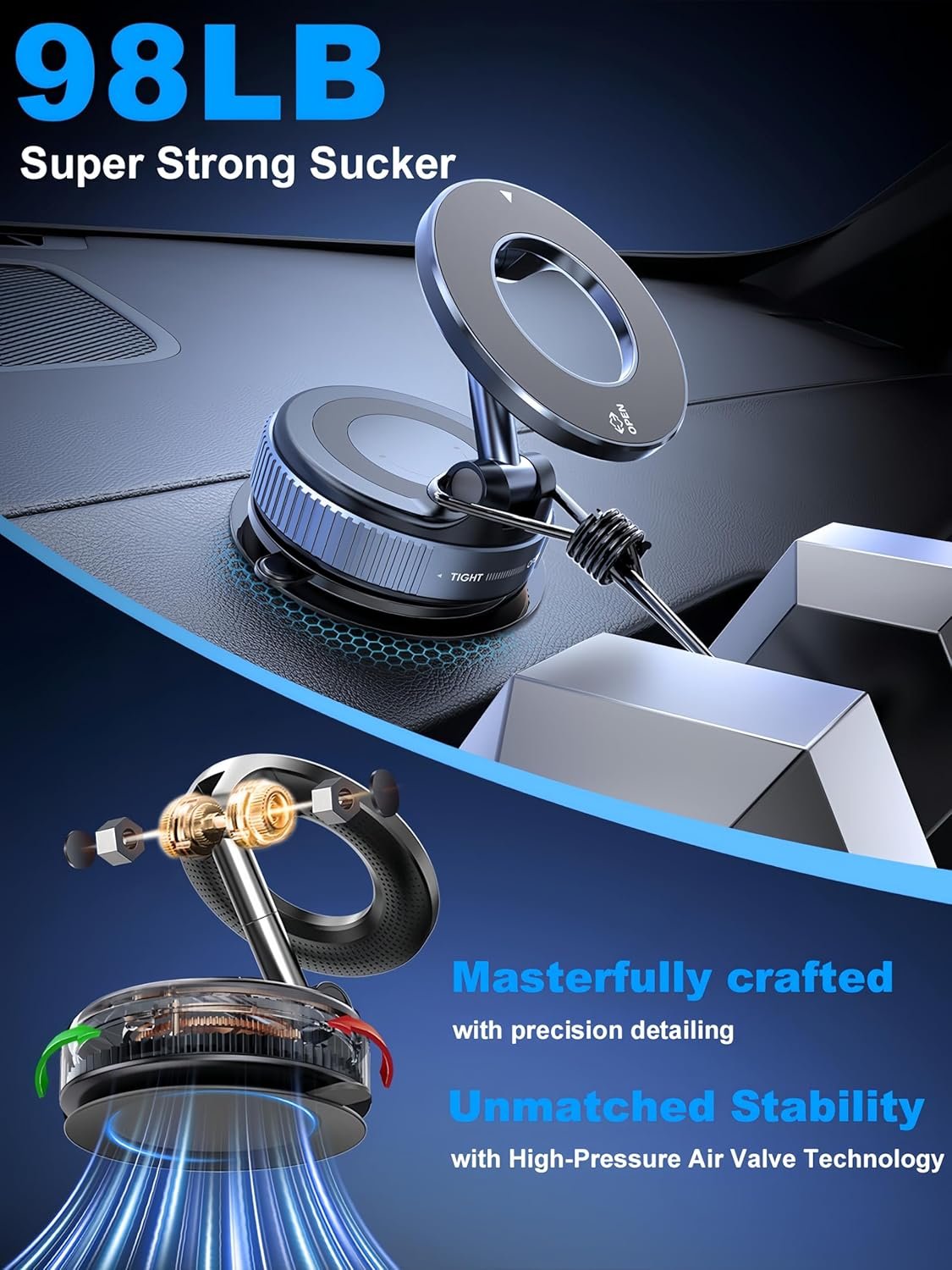 snanlen Upgraded 360° Vacuum Magnetic Phone Holder, Magnetic Car Phone Mount, Hands-Free Suction Cup Phone Holder for Car/Gym/Mirror/Shower, Car Mount Compatible with iPhone 16 Pro Max/Android