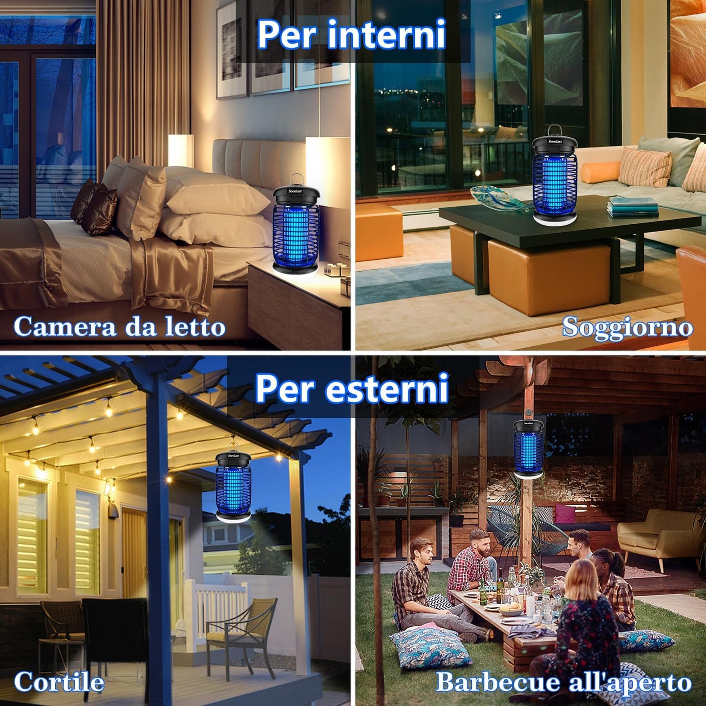 seenlast Electric Mosquito Killer Lamp, 15 W 4200 V UV Electric Mosquito Net with LED Light, IPX4 Waterproof, Non-Toxic and Ecological Mosquito Trap for Indoor Outdoor Garden (3 m Cable)