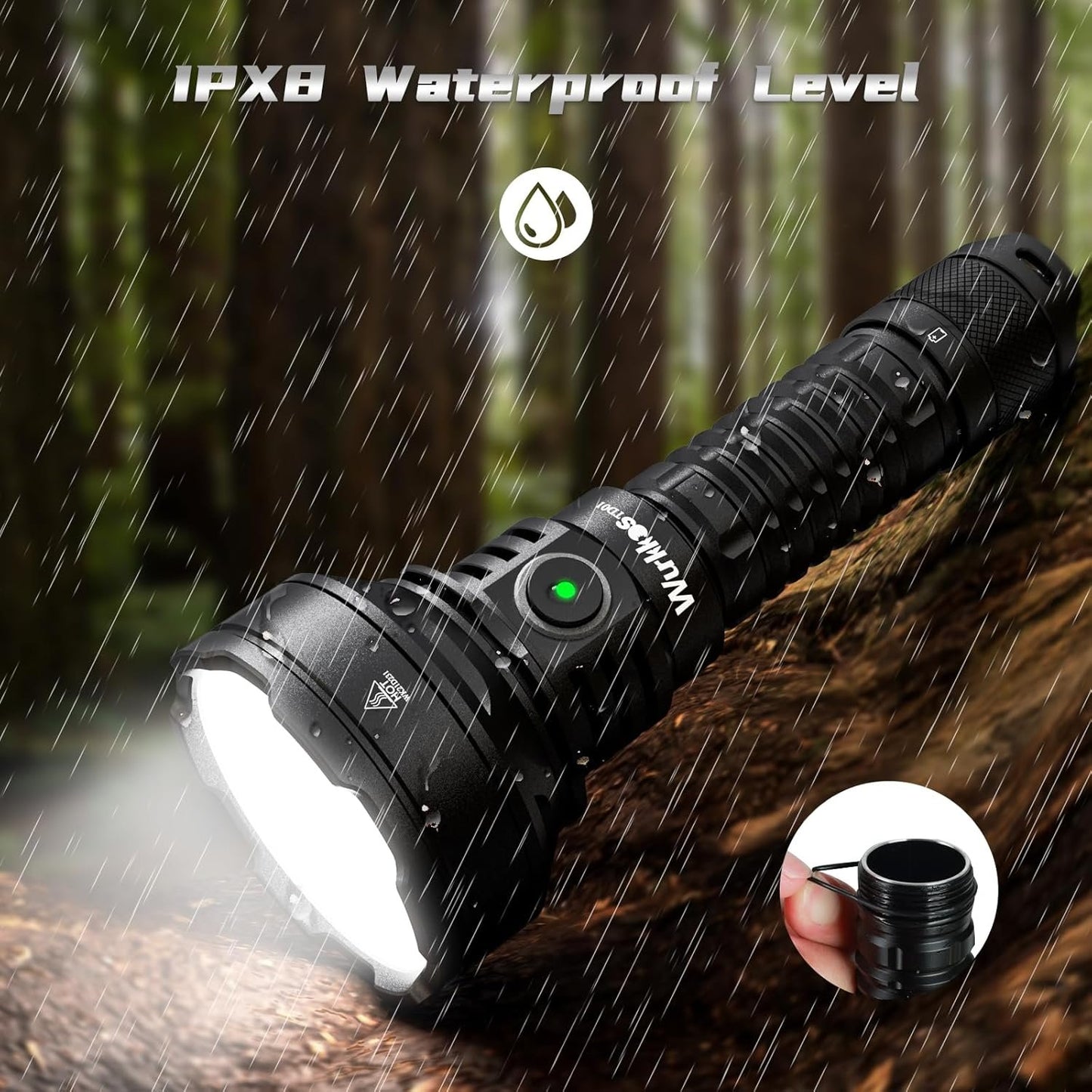 Wurkkos Tactical Flashlight High Lumens TD01 Rechargeable Torch 2000 Lumen, Max 1039 Meters Beam Distance Led Torch, Powerful IP68 Waterproof Flashlight for Camping Hiking(6000K)