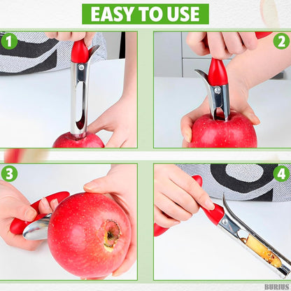 Apple Corer Tool â€“ Apple Core Remover with Ergonomic Plastic Red Handle, Durable Food-Safe Stainless Steel, 7.3" Easy to Use and Clean, Corer Tool Kitchen Essential for Fruit And Vegetable Prep