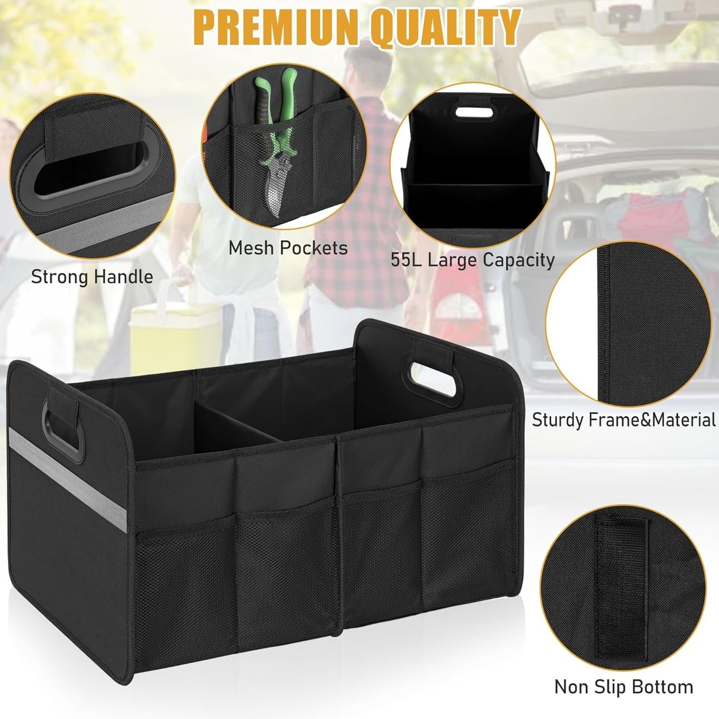 ITHWIU Car Trunk Organizer Collapsible Multi Compartment Car Organizer, Foldable SUV Storage for Vehicle, Truck, Auto, Non-Slip Bottom