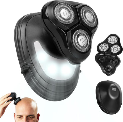 Groom Essentials 3D Rotary Face and Head Shaver for Men, LED Light, Battery-Operated Compact, Cordless Electric Shavers for Men, 3 Floating Heads - Electric Razor, Mens Shaver with Ergonomic Handle