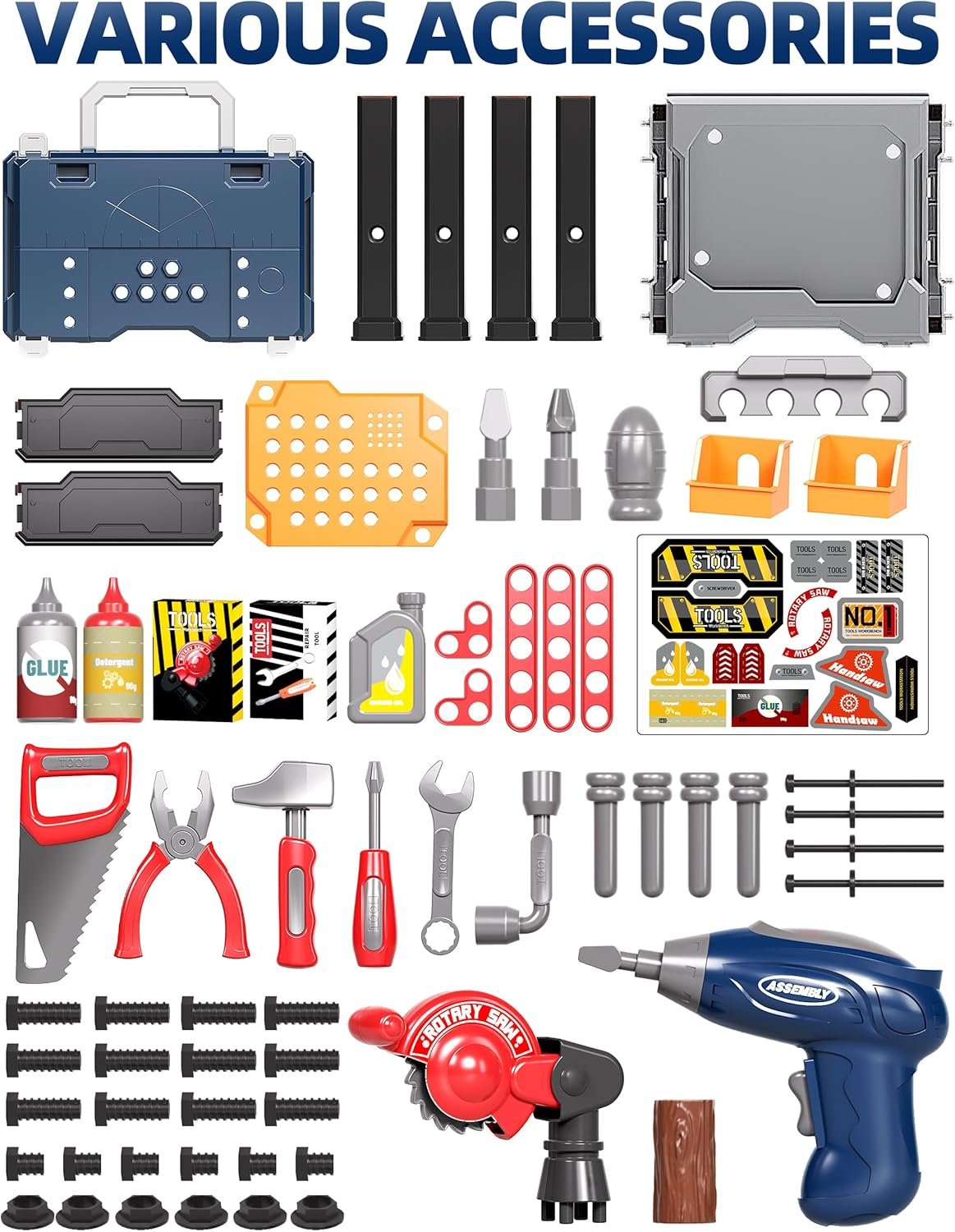 Tool Bench for Toddler and Kids Tool Bench,Kids Tool Set,Pretend Play Construction Toys Kit with Tool Bag, Easy to Assemble and disassemble,Chainsaw Tool Set Gift Toys for 4 5 6 Year Old Boys & Girls